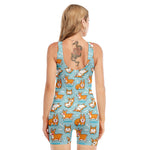 Happy Corgi Pattern Print Sleeveless One Piece Swimsuit
