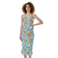 Happy Corgi Pattern Print Slim Fit Midi Cami Dress