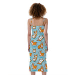 Happy Corgi Pattern Print Slim Fit Midi Cami Dress