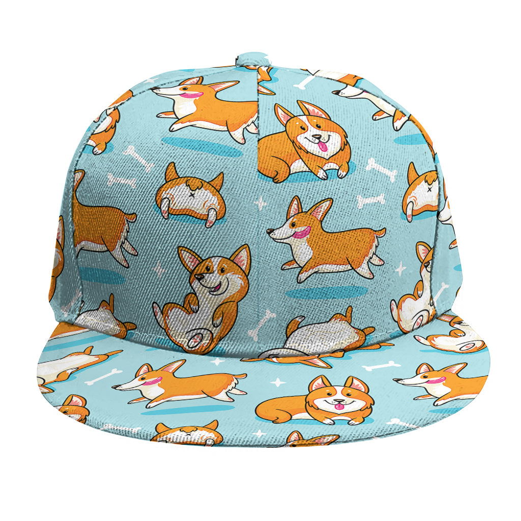 Happy Corgi Pattern Print Snapback Cap