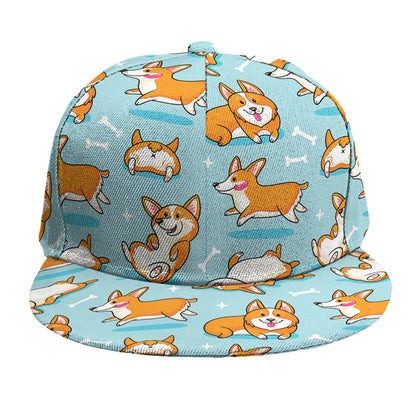 Happy Corgi Pattern Print Snapback Cap