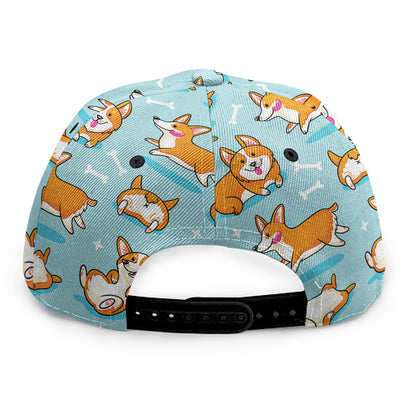 Happy Corgi Pattern Print Snapback Cap