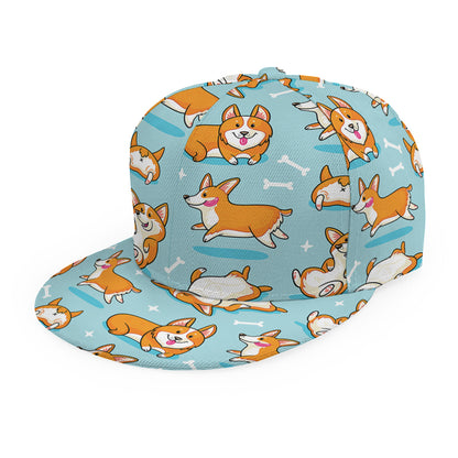 Happy Corgi Pattern Print Snapback Cap