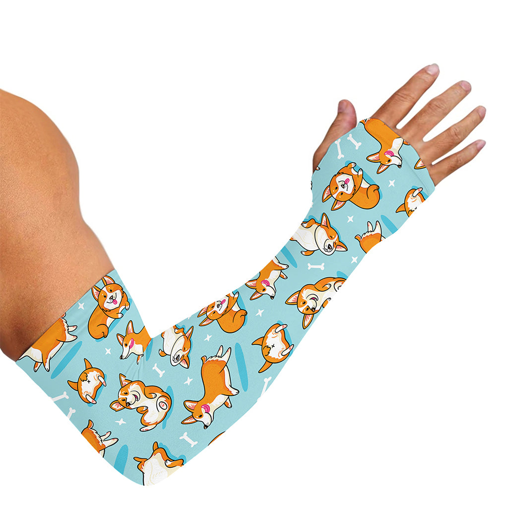 Happy Corgi Pattern Print Sun Protection Arm Sleeves