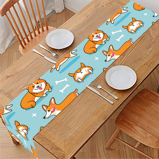 Happy Corgi Pattern Print Table Runner