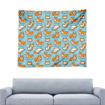 Happy Corgi Pattern Print Tapestry