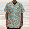Happy Corgi Pattern Print Textured Short Sleeve Shirt