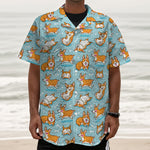 Happy Corgi Pattern Print Textured Short Sleeve Shirt