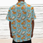 Happy Corgi Pattern Print Textured Short Sleeve Shirt