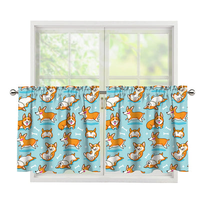 Happy Corgi Pattern Print Tier Curtains