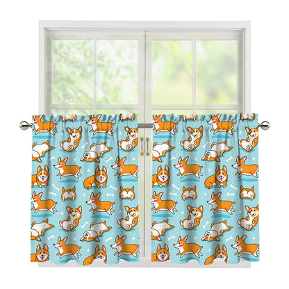 Happy Corgi Pattern Print Tier Curtains
