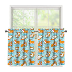 Happy Corgi Pattern Print Tier Curtains
