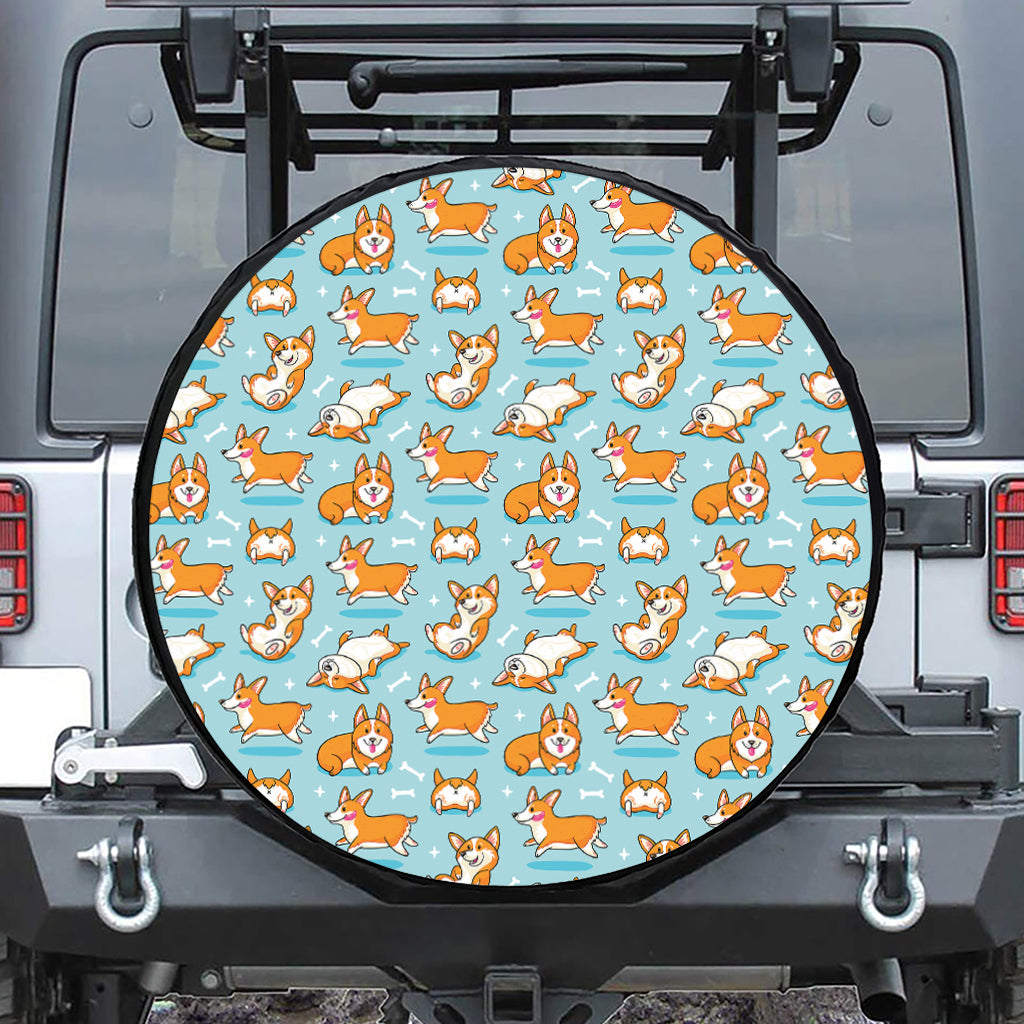 Happy Corgi Pattern Print Tire Cover