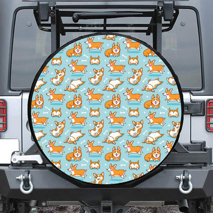 Happy Corgi Pattern Print Tire Cover