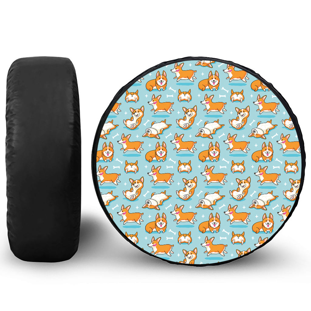 Happy Corgi Pattern Print Tire Cover