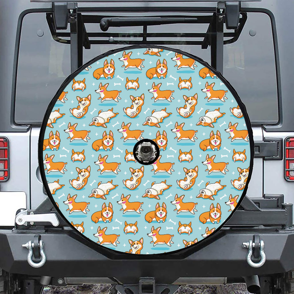 Happy Corgi Pattern Print Tire Cover With Camera Hole