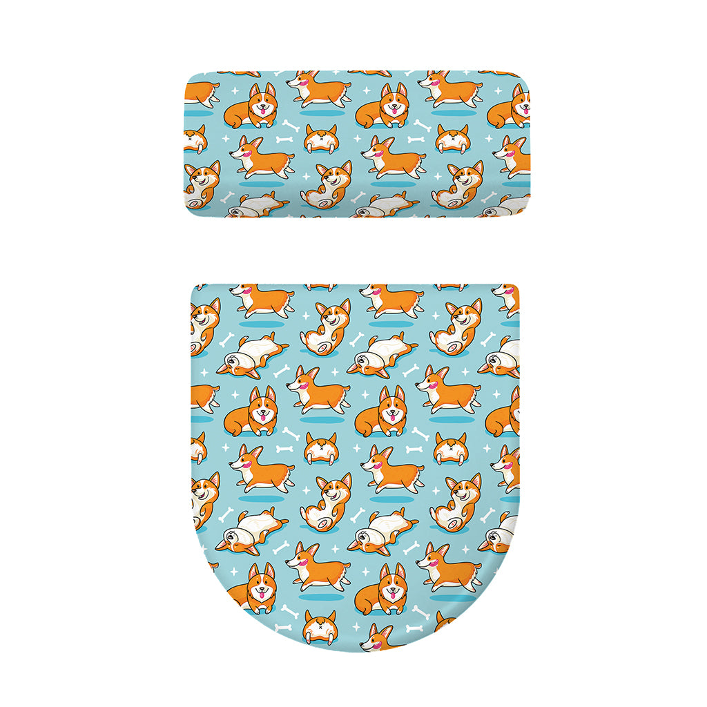 Happy Corgi Pattern Print Toilet Lid And Tank Cover Set