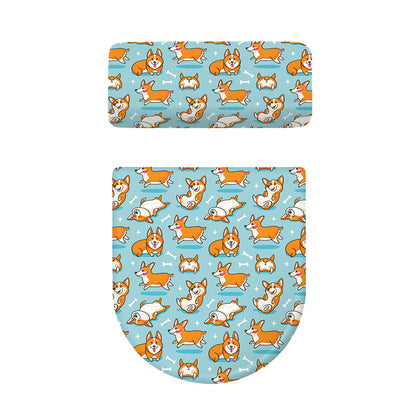 Happy Corgi Pattern Print Toilet Lid And Tank Cover Set