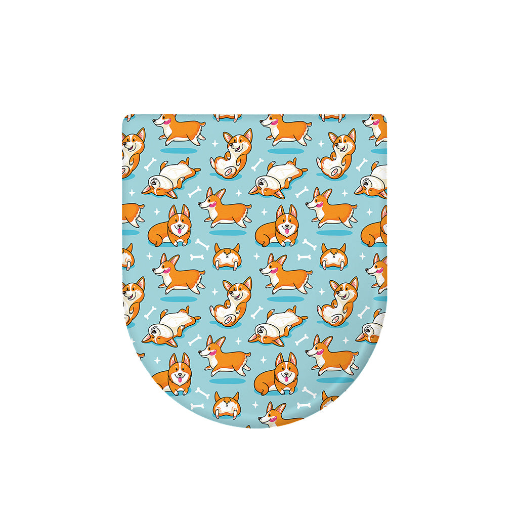 Happy Corgi Pattern Print Toilet Lid Cover