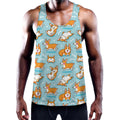 Happy Corgi Pattern Print Men's Workout Tank Top