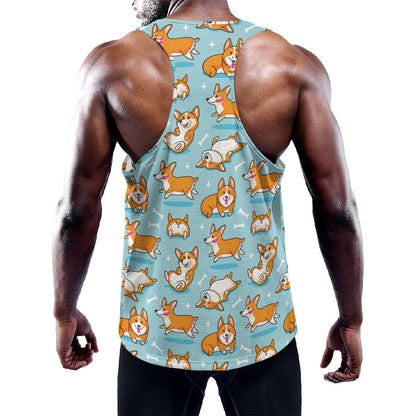 Happy Corgi Pattern Print Training Tank Top