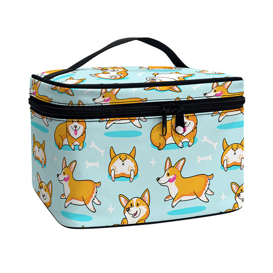 Happy Corgi Pattern Print Travel Makeup Bag