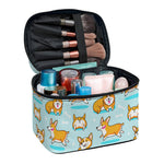 Happy Corgi Pattern Print Travel Makeup Bag