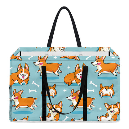 Happy Corgi Pattern Print Utility Tote Bag