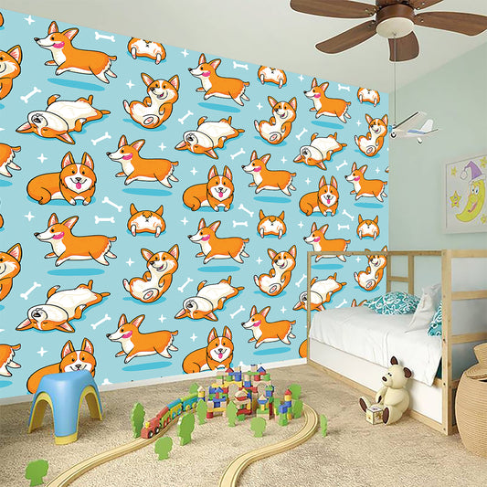 Happy Corgi Pattern Print Wall Sticker