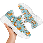 Happy Corgi Pattern Print White Chunky Shoes