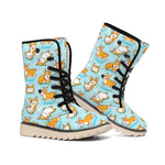 Happy Corgi Pattern Print Winter Boots