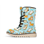 Happy Corgi Pattern Print Winter Boots
