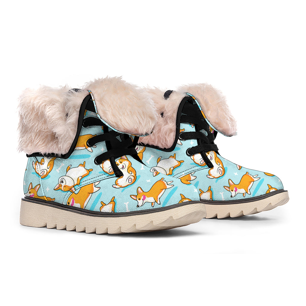 Happy Corgi Pattern Print Winter Boots