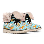 Happy Corgi Pattern Print Winter Boots
