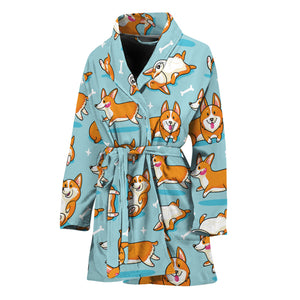 Happy Corgi Pattern Print Women's Bathrobe