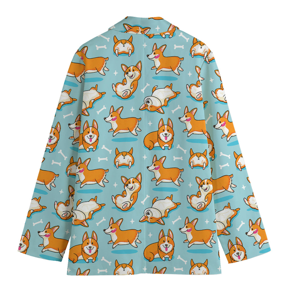 Happy Corgi Pattern Print Women's Blazer