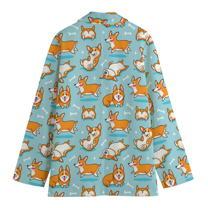 Happy Corgi Pattern Print Women's Blazer