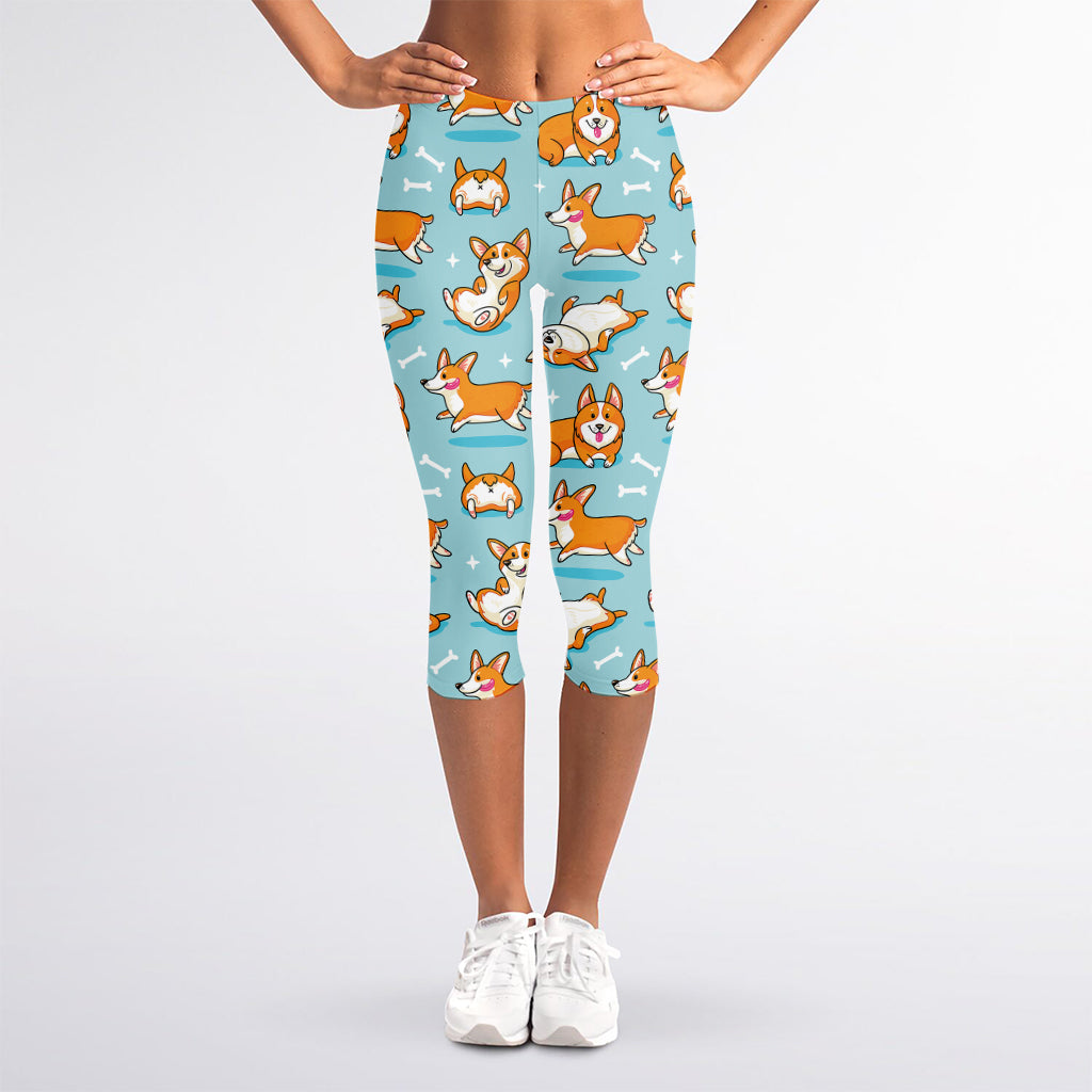Happy Corgi Pattern Print Women's Capri Leggings