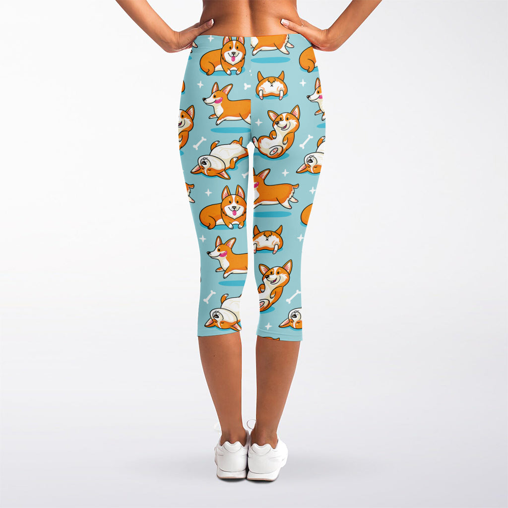 Happy Corgi Pattern Print Women's Capri Leggings