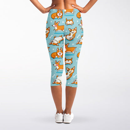 Happy Corgi Pattern Print Women's Capri Leggings