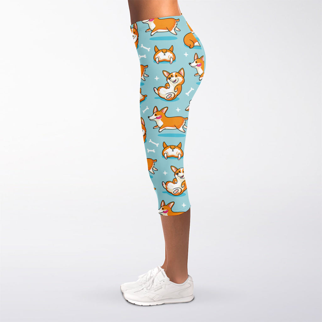 Happy Corgi Pattern Print Women's Capri Leggings