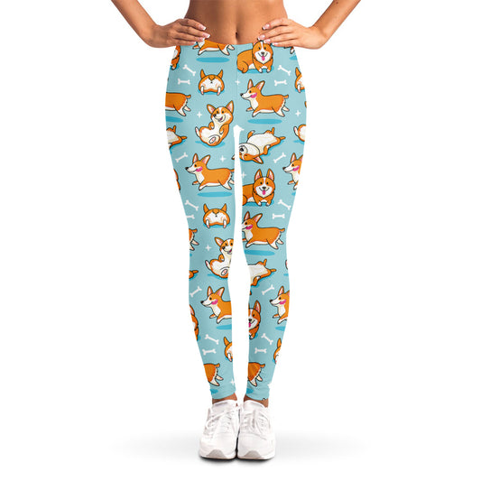 Happy Corgi Pattern Print Women's Leggings