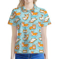 Happy Corgi Pattern Print Women's Polo Shirt