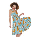 Happy Corgi Pattern Print Women's Sleeveless Dress