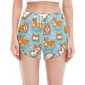 Happy Corgi Pattern Print Women's Split Running Shorts