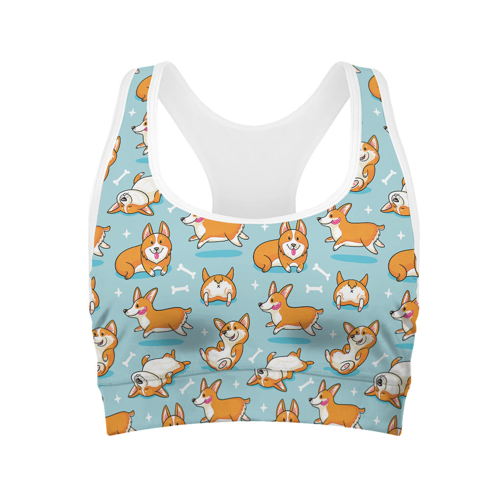 Happy Corgi Pattern Print Women's Sports Bra