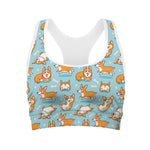Happy Corgi Pattern Print Women's Sports Bra