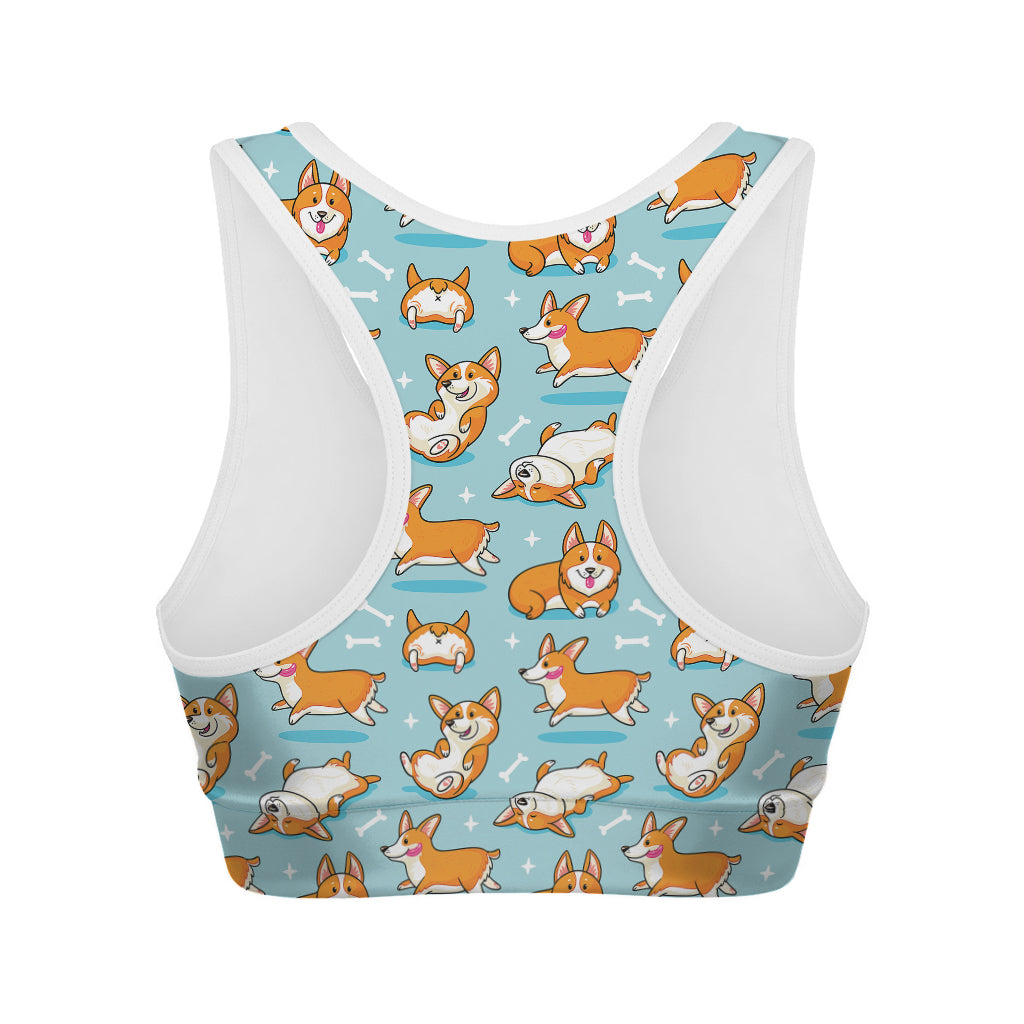 Happy Corgi Pattern Print Women's Sports Bra