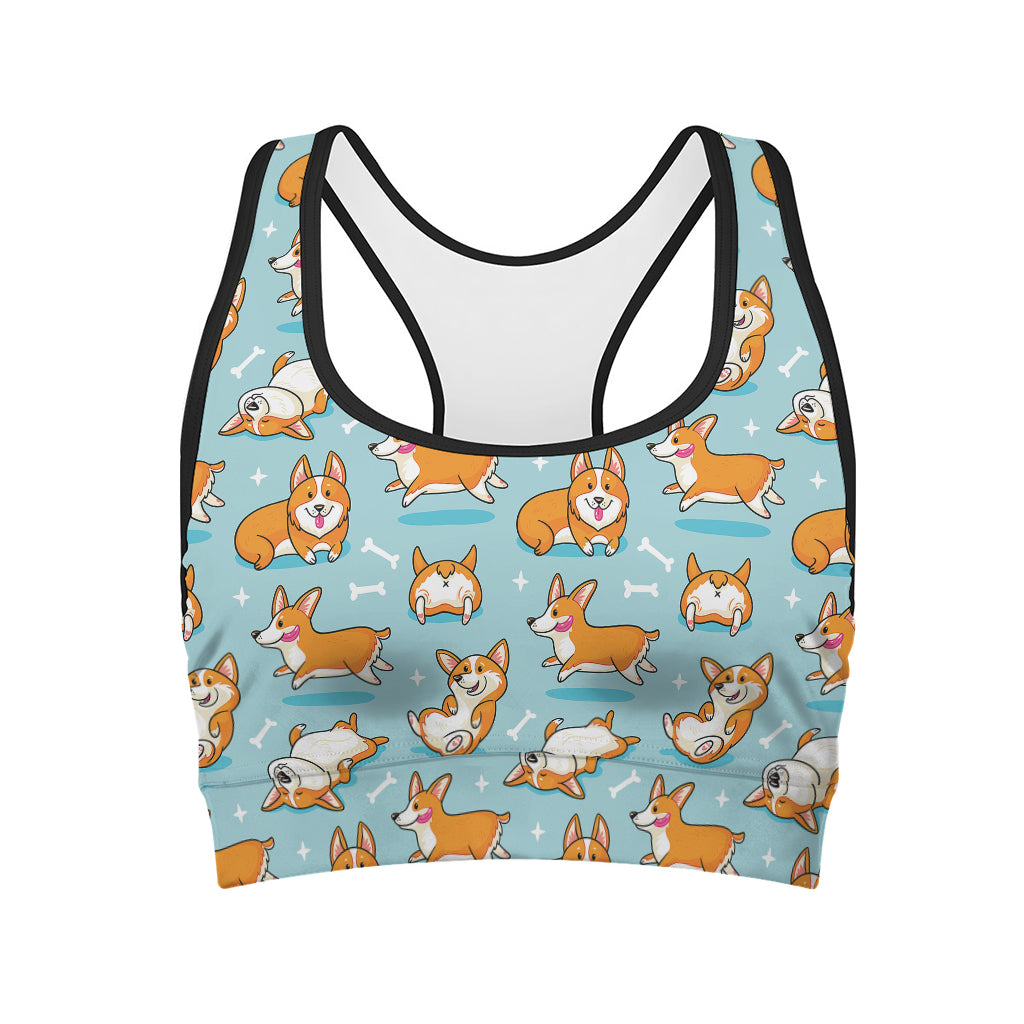 Happy Corgi Pattern Print Women's Sports Bra