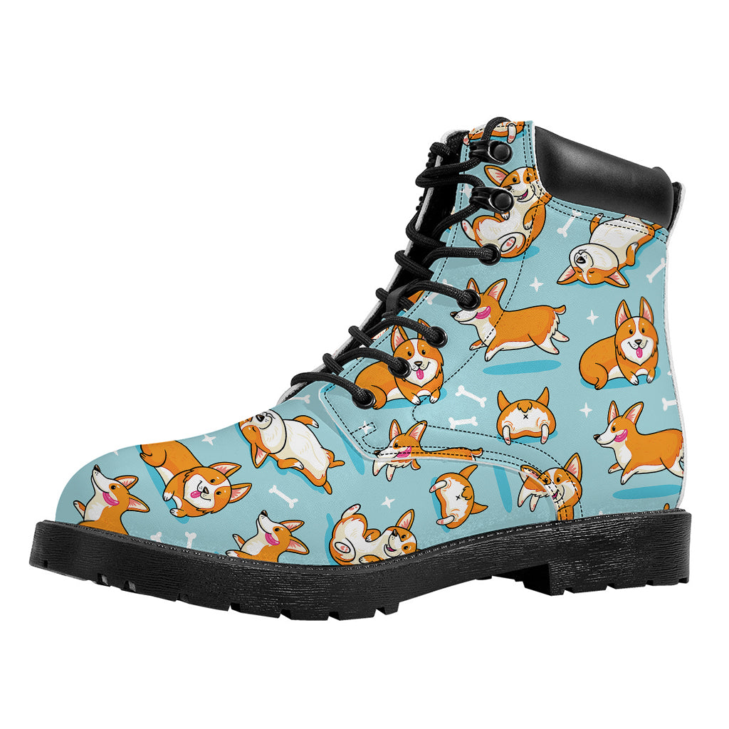 Happy Corgi Pattern Print Work Boots